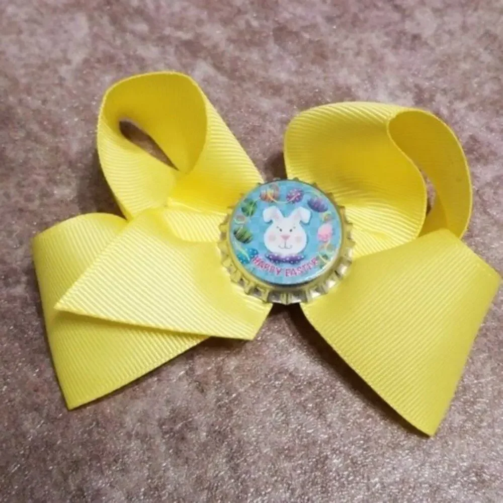 Happy Easter Girls Hairbow Bundle Easter Bunny Multicolor Ribbon Handmade